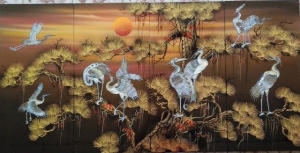 tranh sơn mài Tùng Hạc
