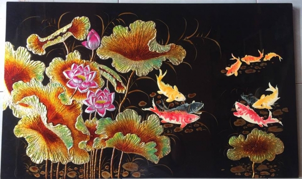 Tranh sen cá đắp nổi